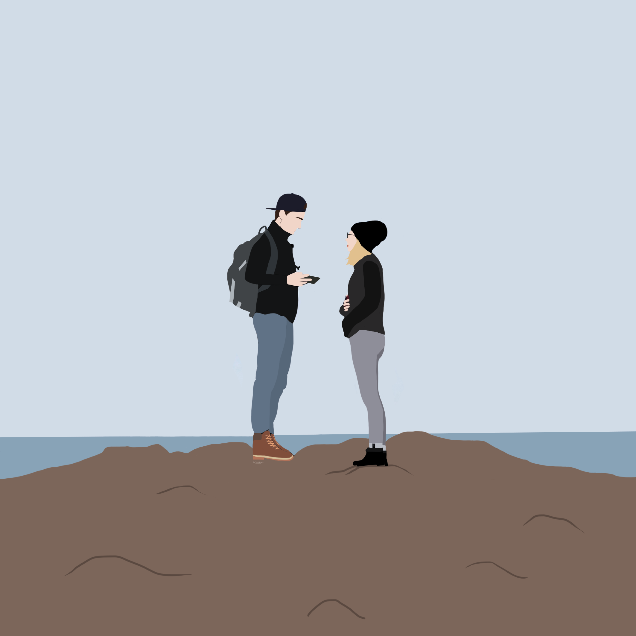 illustration d'un couple sur une falaise